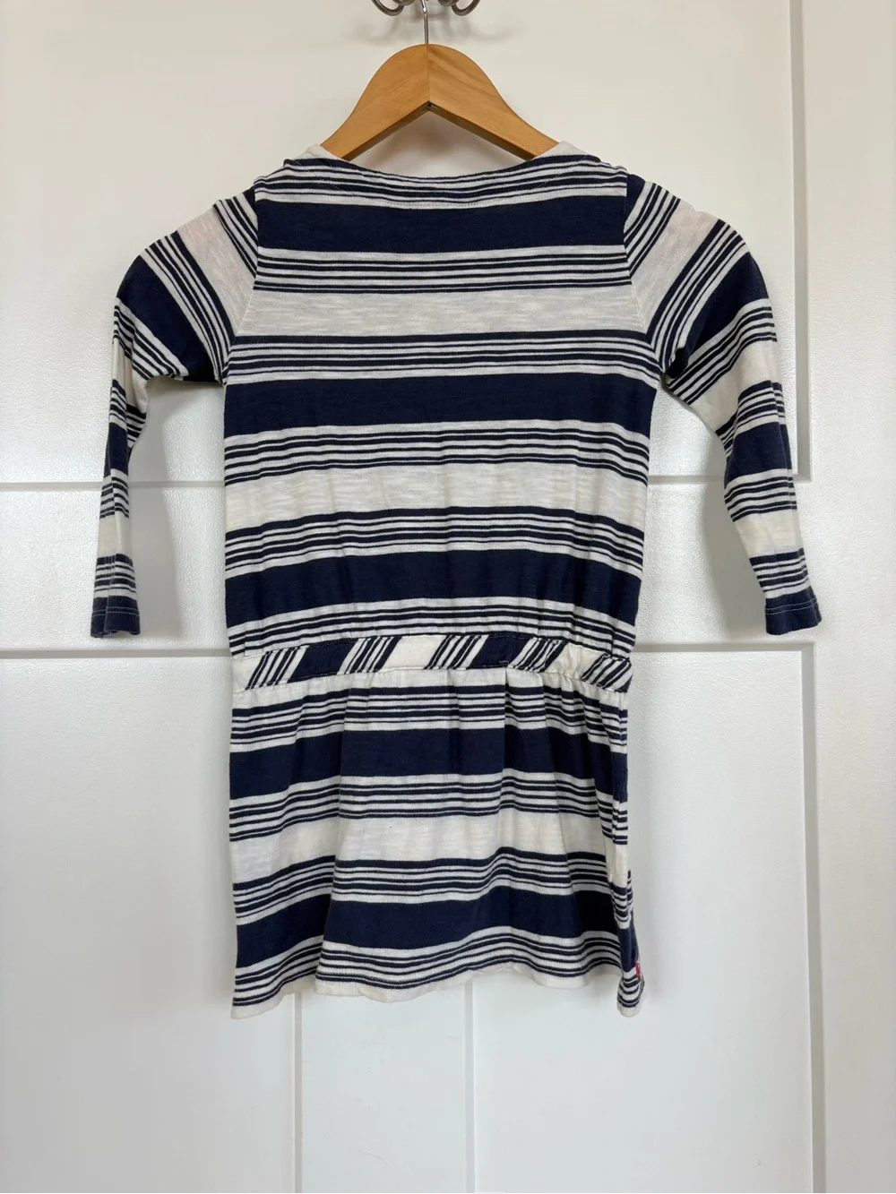 Ralph Lauren Girls Navy and White Long Sleeve Striped Dress with Waist Tie S: 5